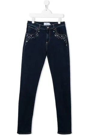 Philipp Plein TEEN crystal-embellished logo-print jeans