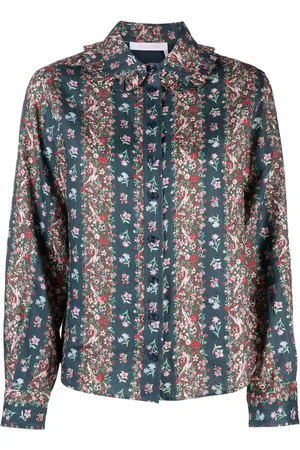 See by Chloé Floral-print ruffle-collar shirt