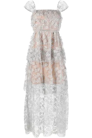Self-Portrait Floral-embroidered maxi dress