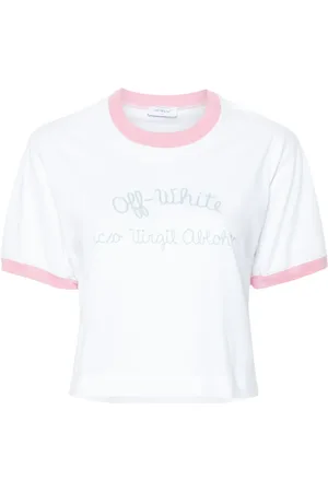 OFF-WHITE Script-embroidered cropped T-shirt