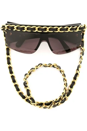 CHANEL 1990-2000s leather-and-chain visor sunglasses