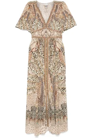Camilla Elasticated-waistband flutter-sleeves maxi dress