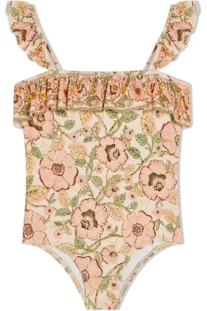 ZIMMERMANN Floral-print ruffle-detail swimsuit