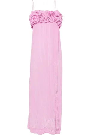 Ganni Floral-appliqué crinkled maxi dress