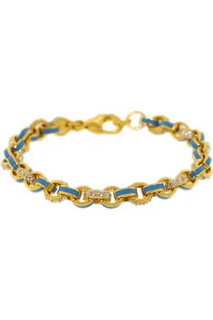 BUDDHA MAMA 20kt yellow , sky blue enamel and pave diamond link bracelet