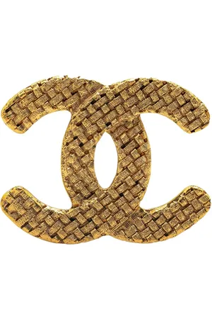 CHANEL 1980-1990 Plated CC Brooch costume brooch