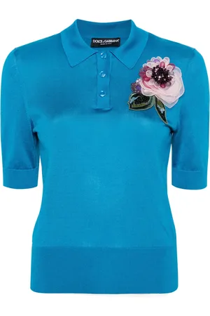 Dolce & Gabbana Floral-appliqué knit polo shirt