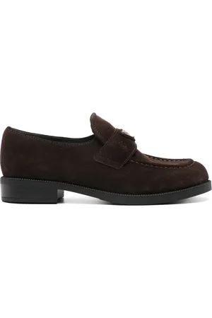 Prada Enamel triangle-logo suede loafers