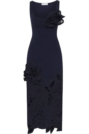 Oscar de la Renta Rose-appliqué knitted midi dress