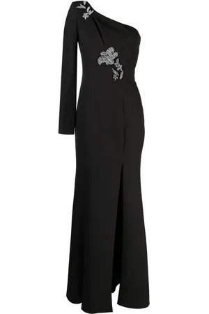 Marchesa Notte Floral-appliqué asymmetric gown