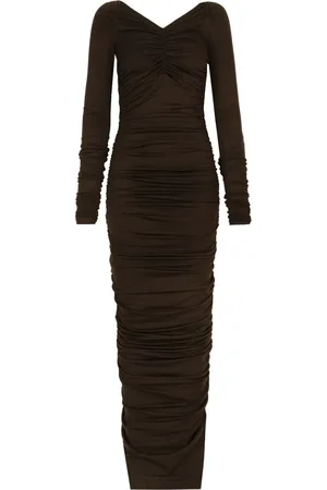 Dolce & Gabbana Off-shoulder ruched wool maxi dress