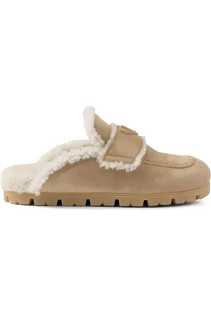 Prada Triangle-logo shearling mules