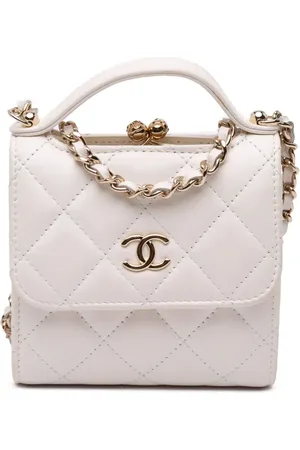 CHANEL 2021-2024 Mini CC Quilted Lambskin Kiss Lock Frame Top Handle Clutch with Chain satchel