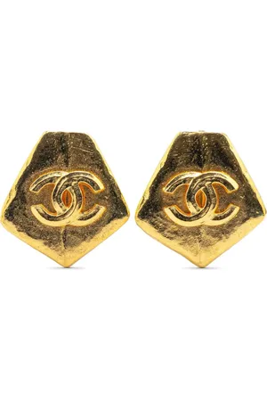 CHANEL 1998 Plated CC Pentagon Clip On Earrings costume earrings