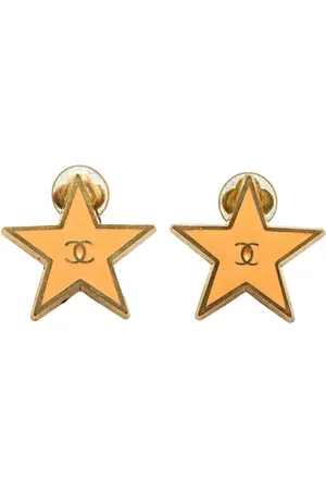 CHANEL 2001 Plated Enamel CC Star Clip on Earrings costume earrings