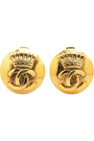 CHANEL 1996 Plated CC Crown Clip On Earrings costume earrings