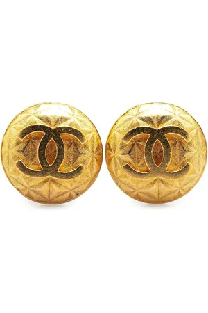 CHANEL 1995 Plated CC Round Clip on Earrings costume earrings