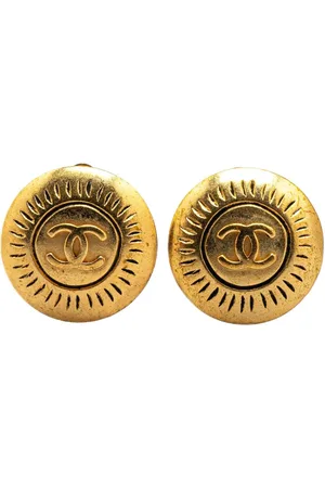 CHANEL 1996 Plated CC Round Clip on Earrings costume earrings