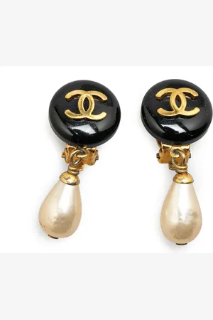 CHANEL 1995 Plated CC Faux Pearl Swing Clip On Earrings costume earrings