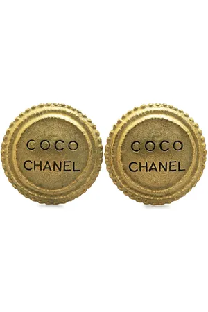 CHANEL 1994 Plated Logo Engraved Button Clip On Earrings costume earrings