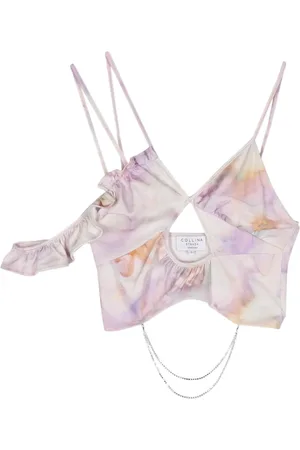 Collina Strada Lily watercolour-print cropped top