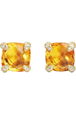 David Yurman 18kt yellow Chatelaine diamond citrine stud earrings (8mm)