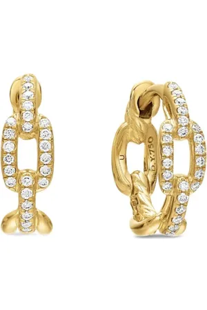David Yurman 18kt yellow Stax diamond chain link huggie hoop earrings (12.5mm)