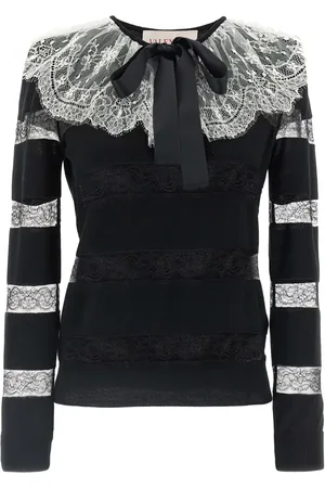 VALENTINO GARAVANI Lace-trimmed striped sweater