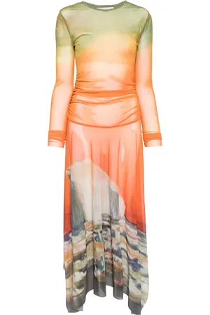 MONSE Midi printed mesh handkerchief-hem dress