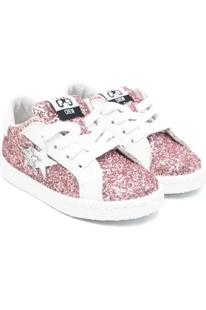 2 stars Leather-detail glitter sneakers