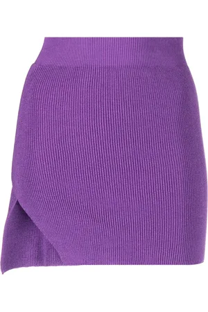 LANEUS Asymmetric cotton-blend ribbed-knit miniskirt