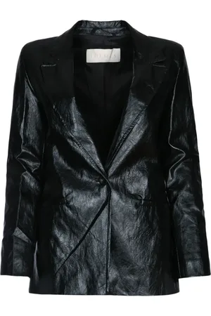 I BLUES Crinkled leather blazer