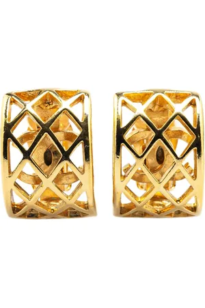CHANEL 1970-1980 Plated Caged CC Clip on Earrings costume earrings