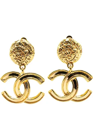 CHANEL 1995 Plated CC Drop Clip On Earrings costume earrings