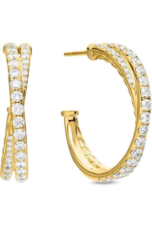 David Yurman 18kt yellow Crossover diamond hoop earrings (24mm)