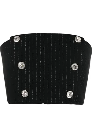 Alessandra Rich Pinstripe crystal-embellished crop top