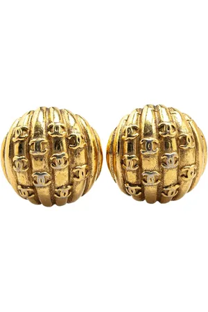 CHANEL 1980-1990 Plated CC Dome Clip On Earrings costume earrings
