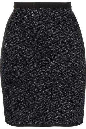 VERSACE Monogram-jacquard knit skirt