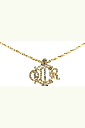 Dior 20th Century Plated Rhinestones Logo Pendant Necklace costume necklace