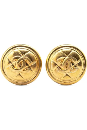 CHANEL 1970-1980 Plated CC Quilted Clip On Earrings costume earrings