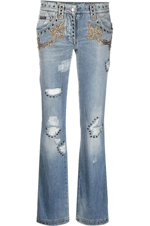 Dolce & Gabbana 2000s embroidered distressed jeans