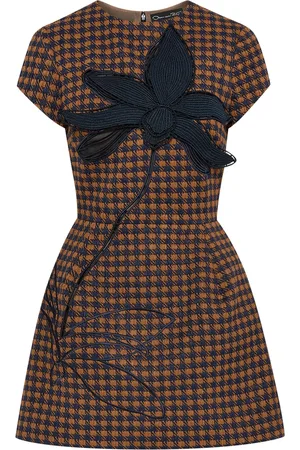 Oscar de la Renta Orchid embroidered check tweed dress