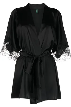 Fleur of England Lace-trim silk robe