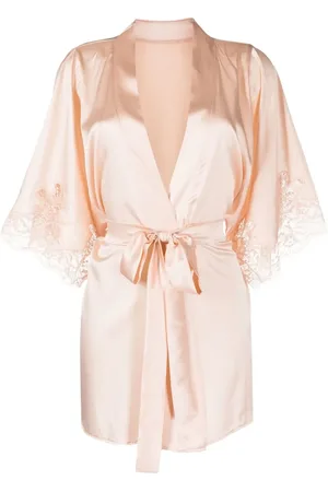 Fleur of England Lace-trim silk robe