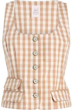 Cinq A Sept Gingham denim top