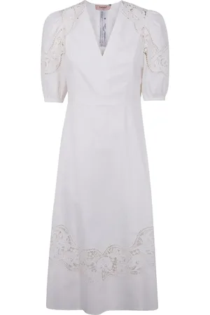 Twin-Set Lace-detail puffed-sleeve dress