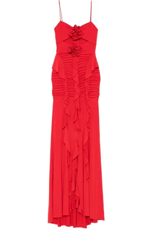 NISSA Floral-appliqué ruffled maxi dress