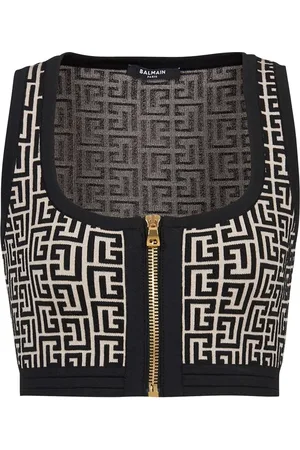 Balmain Monogram-pattern cropped top