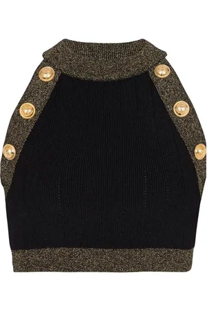 Balmain Contrast-trimmed knitted top