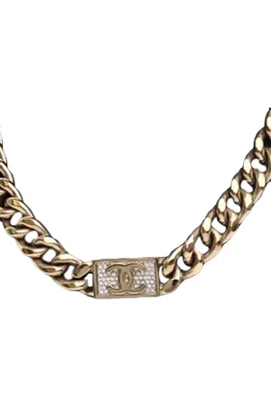 CHANEL 2021 Plated Rhinestone CC Chain Link Choker Necklace costume necklace